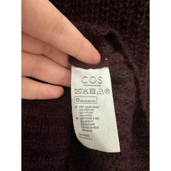 COS Mohair Wool Blend Maroon Purple Crewneck Wide Sleeve Oversized Sweater XS - Picture 5 of 8